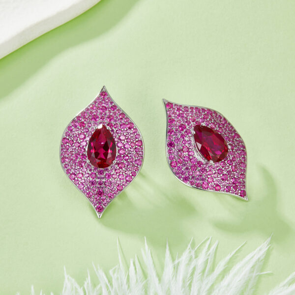 Pear-shaped cultured colored gemstone S925 silver plated white gold earrings (BZH94S) - Image 6