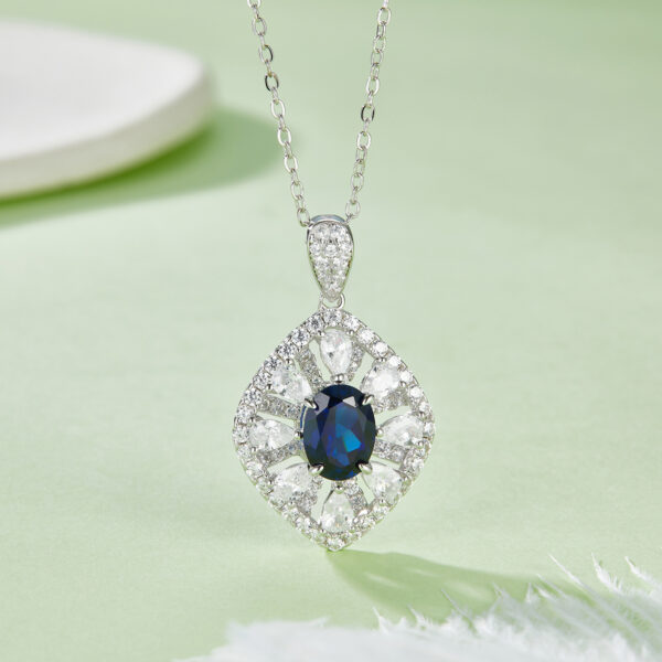 Egg-shaped nurtured colored gemstone S925 silver-plated white gold necklace (BZH114O) - Image 6