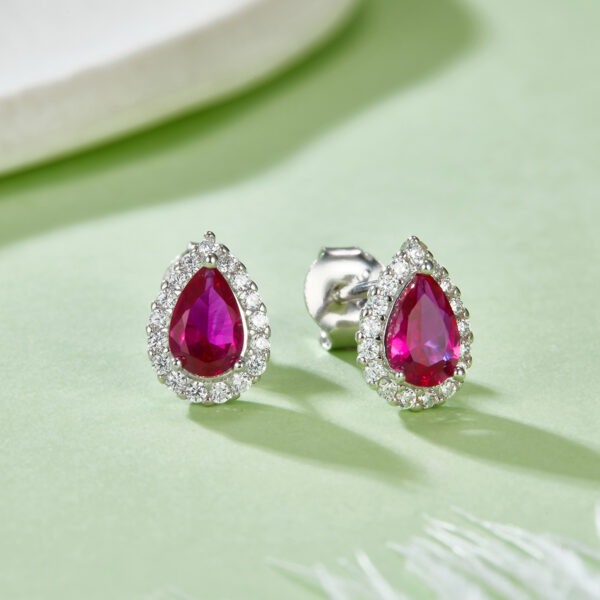 Pear-shaped cultured colored gemstone S925 silver plated white gold earrings (BZH99S) - Image 6