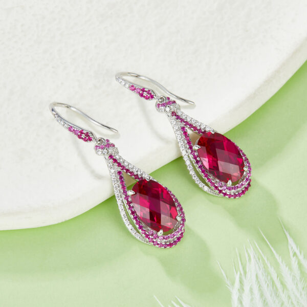 Egg-shaped nurtured colored gemstone S925 silver plated white gold earrings (BZH92S) - Image 6