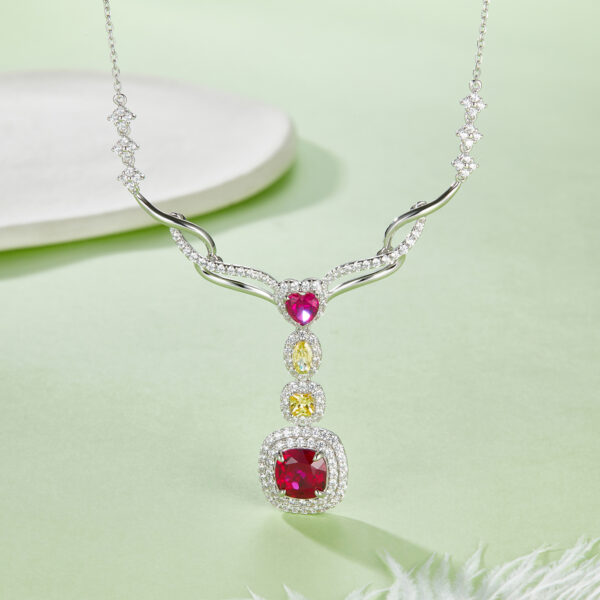 Cushion-shaped cultured colored gemstone S925 silver-plated white gold necklace (BZH110O) - Image 6