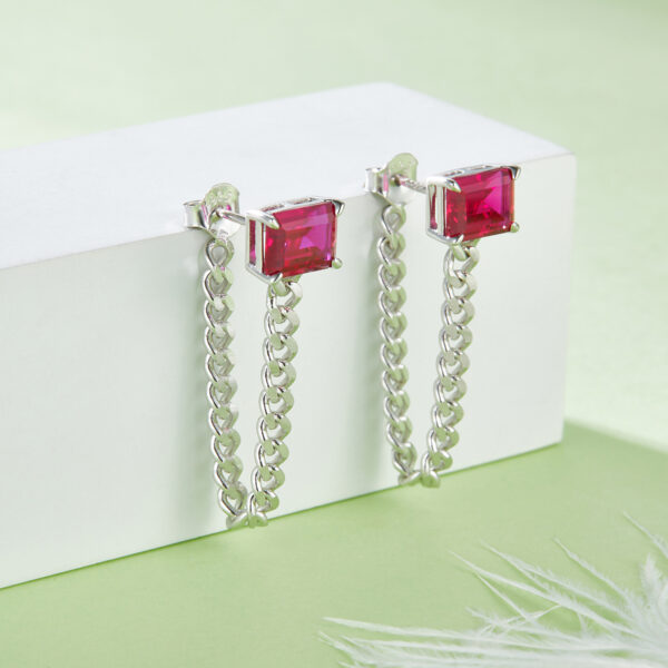 Rectangle cultivated colored gemstone S925 silver plated white gold earrings (BZH96S) - Image 7