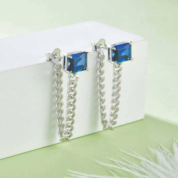 Rectangle cultivated colored gemstone S925 silver plated white gold earrings (BZH96S) - Image 8