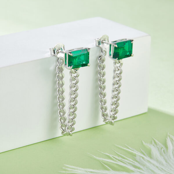 Rectangle cultivated colored gemstone S925 silver plated white gold earrings (BZH96S)